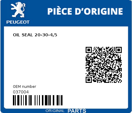 Product image: Peugeot - 037004 - OIL SEAL 20-30-4,5  0