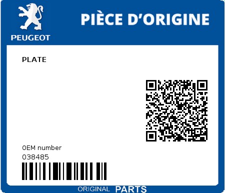 Product image: Peugeot - 038485 - PLATE 