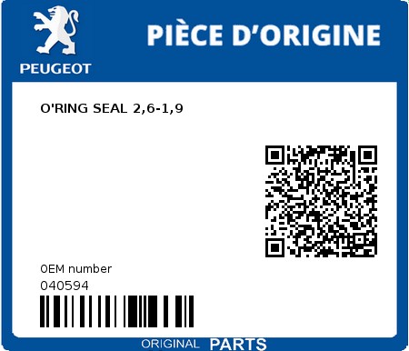 Product image: Peugeot - 040594 - O'RING SEAL 2,6-1,9  0