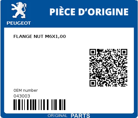 Product image: Peugeot - 043003 - FLANGE NUT M6X1,00  0