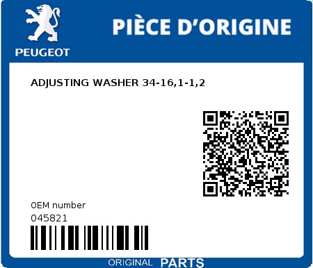 Product image: Peugeot - 045821 - ADJUSTING WASHER 34-16,1-1,2  0