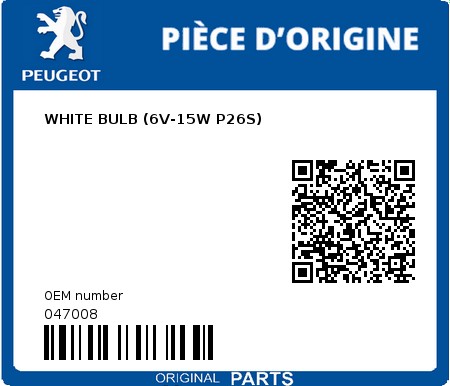 Product image: Peugeot - 047008 - WHITE BULB (6V-15W P26S)  0