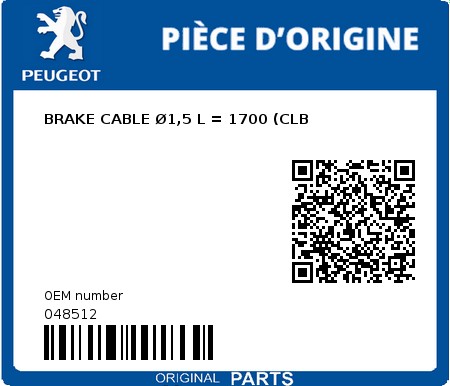 Product image: Peugeot - 048512 - BRAKE CABLE Ø1,5 L = 1700 (CLB  0