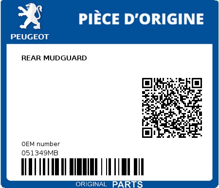 Product image: Peugeot - 051349MB - REAR MUDGUARD  0