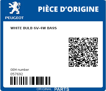 Product image: Peugeot - 057692 - WHITE BULB 6V-4W BA9S  0