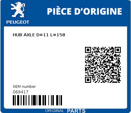 Product image: Peugeot - 069417 - HUB AXLE D=11 L=158  0