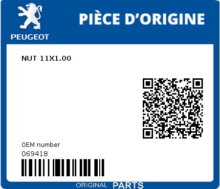 Product image: Peugeot - 069418 - NUT 11X1.00  0