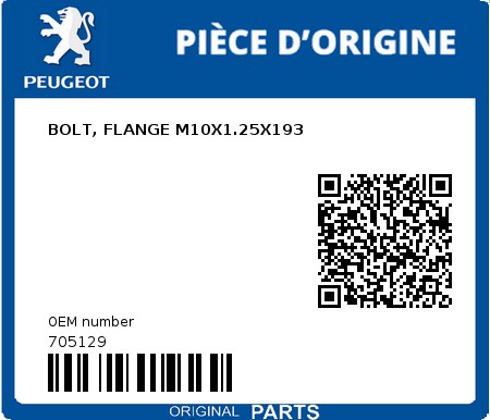 Product image: Peugeot - 705129 - BOLT, FLANGE M10X1.25X193  0