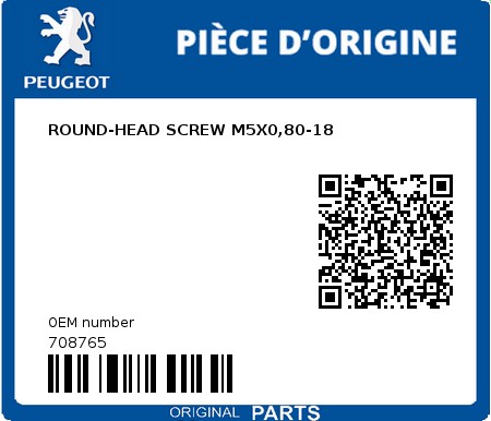 Product image: Peugeot - 708765 - ROUND-HEAD SCREW M5X0,80-18  0