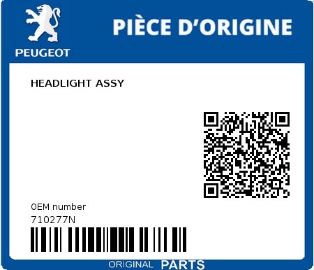 Product image: Peugeot - 710277N - HEADLIGHT ASSY  0