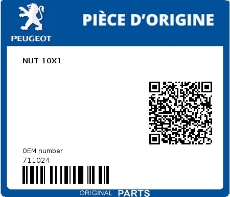 Product image: Peugeot - 711024 - NUT 10X1  0