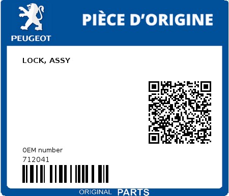 Product image: Peugeot - 712041 - LOCK, ASSY  0