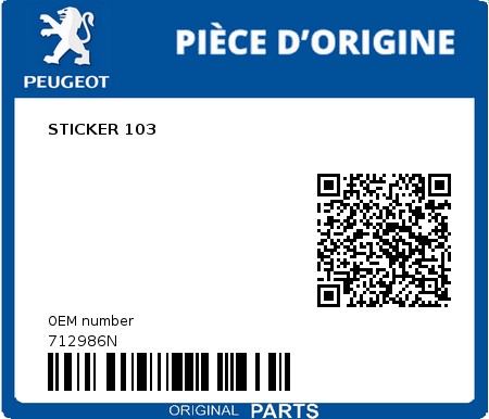 Product image: Peugeot - 712986N - STICKER 103  0