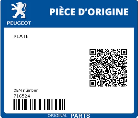 Product image: Peugeot - 716524 - PLATE 