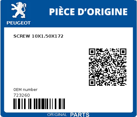 Product image: Peugeot - 723260 - SCREW 10X1.50X172  0