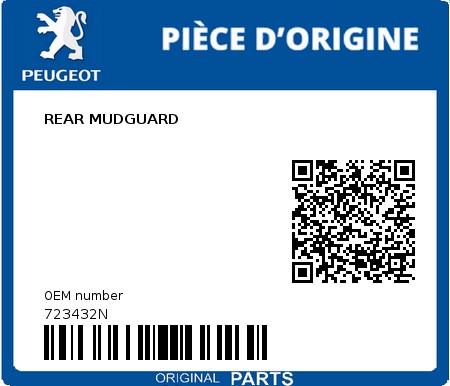Product image: Peugeot - 723432N - REAR MUDGUARD  0