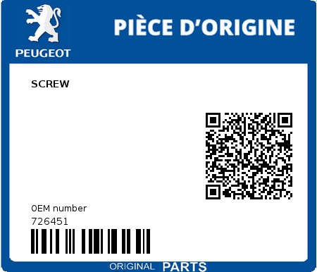Product image: Peugeot - 726451 - SCREW  0