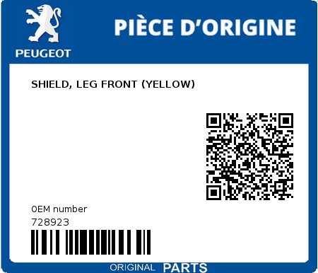 Product image: Peugeot - 728923 - SHIELD, LEG FRONT (YELLOW) 