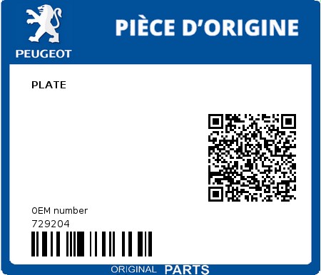 Product image: Peugeot - 729204 - PLATE 