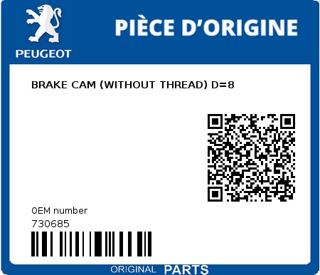 Product image: Peugeot - 730685 - BRAKE CAM (WITHOUT THREAD) D=8  0
