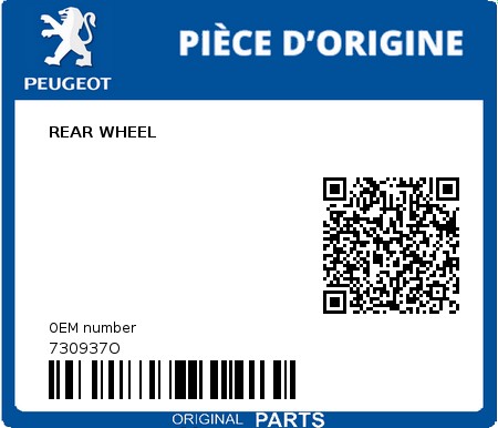 Product image: Peugeot - 730937O - REAR WHEEL  0