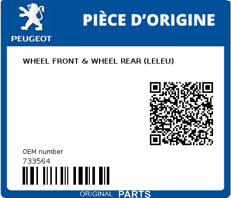 Product image: Peugeot - 733564 - WHEEL FRONT & WHEEL REAR (LELEU) 