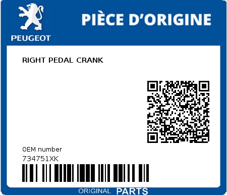 Product image: Peugeot - 734751XK - RIGHT PEDAL CRANK  0