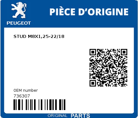 Product image: Peugeot - 736307 - STUD M8X1,25-22/18  0