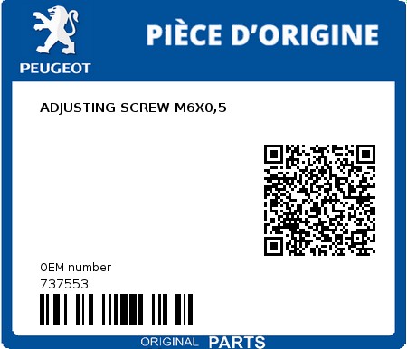 Product image: Peugeot - 737553 - ADJUSTING SCREW M6X0,5  0