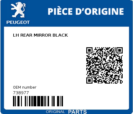 Product image: Peugeot - 738977 - LH REAR MIRROR BLACK  0
