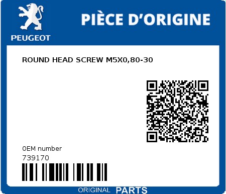 Product image: Peugeot - 739170 - ROUND HEAD SCREW M5X0,80-30 