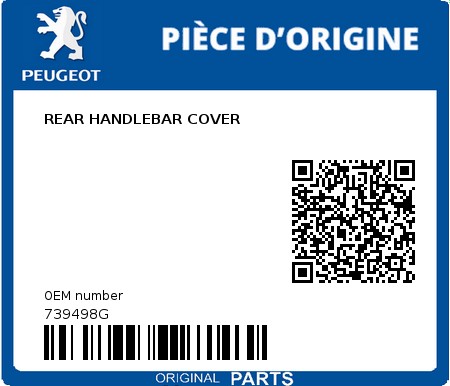 Product image: Peugeot - 739498G - REAR HANDLEBAR COVER  0