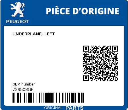 Product image: Peugeot - 739508GF - UNDERPLANE, LEFT  0