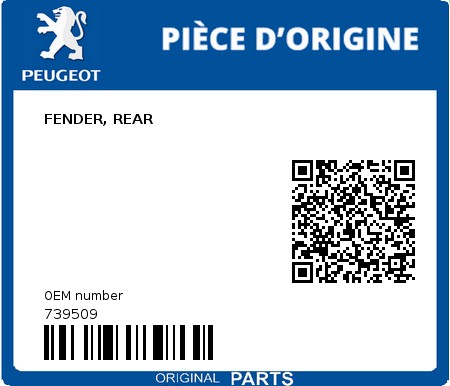 Product image: Peugeot - 739509 - FENDER, REAR  0