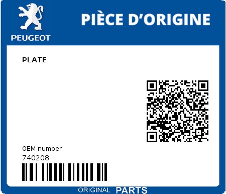 Product image: Peugeot - 740208 - PLATE 