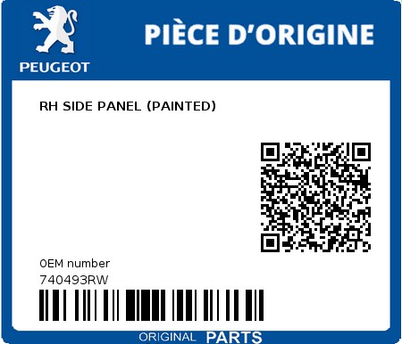 Product image: Peugeot - 740493RW - RH SIDE PANEL (PAINTED)  0