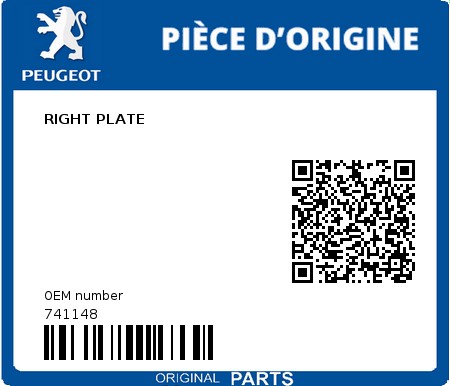 Product image: Peugeot - 741148 - RIGHT PLATE  0