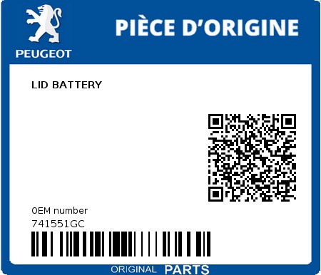 Product image: Peugeot - 741551GC - LID BATTERY 