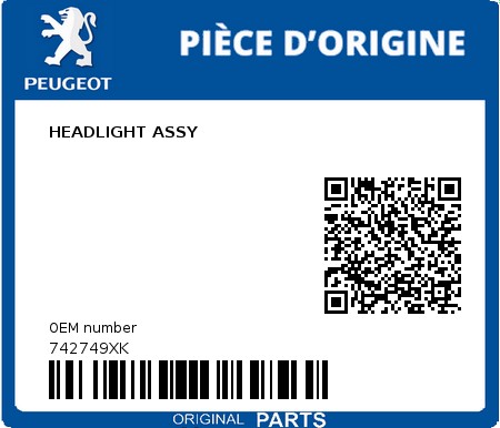 Product image: Peugeot - 742749XK - HEADLIGHT ASSY  0