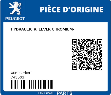 Product image: Peugeot - 743503 - HYDRAULIC R. LEVER CHROMIUM-  0