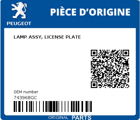 Product image: Peugeot - 743968GC - LAMP ASSY, LICENSE PLATE 