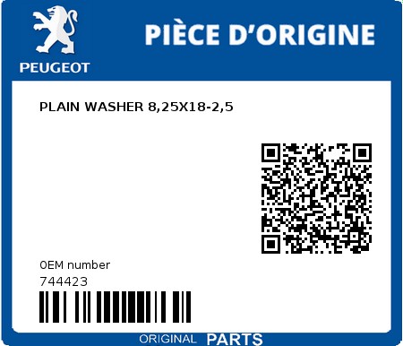 Product image: Peugeot - 744423 - PLAIN WASHER 8,25X18-2,5  0