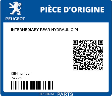 Product image: Peugeot - 747253 - INTERMEDIARY REAR HYDRAULIC PI 