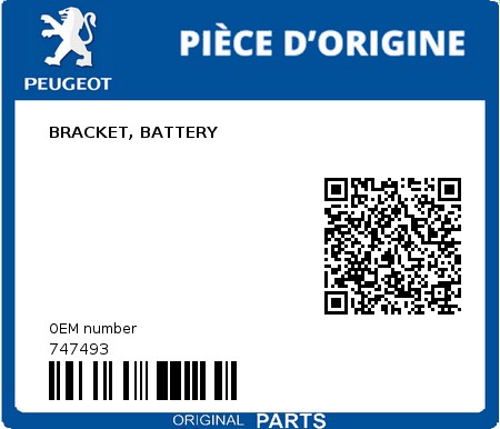 Product image: Peugeot - 747493 - BRACKET, BATTERY  0