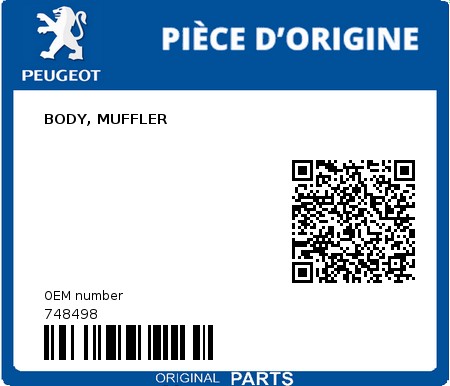 Product image: Peugeot - 748498 - BODY, MUFFLER  0