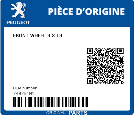 Product image: Peugeot - 748751B2 - FRONT WHEEL 3 X 13  0