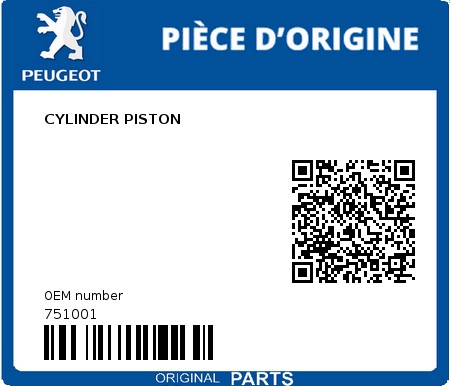Product image: Peugeot - 751001 - CYLINDER PISTON  0
