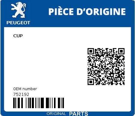 Product image: Peugeot - 752192 - CUP  0