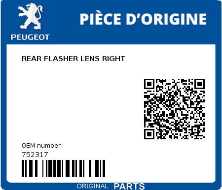 Product image: Peugeot - 752317 - REAR FLASHER LENS RIGHT 