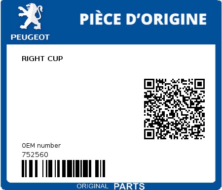 Product image: Peugeot - 752560 - RIGHT CUP  0